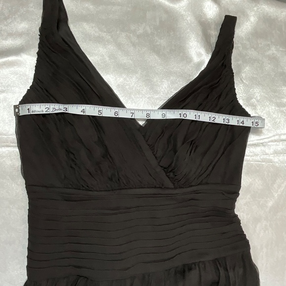 Tadashi Petite 6P 100% Silk Brown Cocktail Dress Ruched V-Neck Midi Evening - Picture 9 of 14